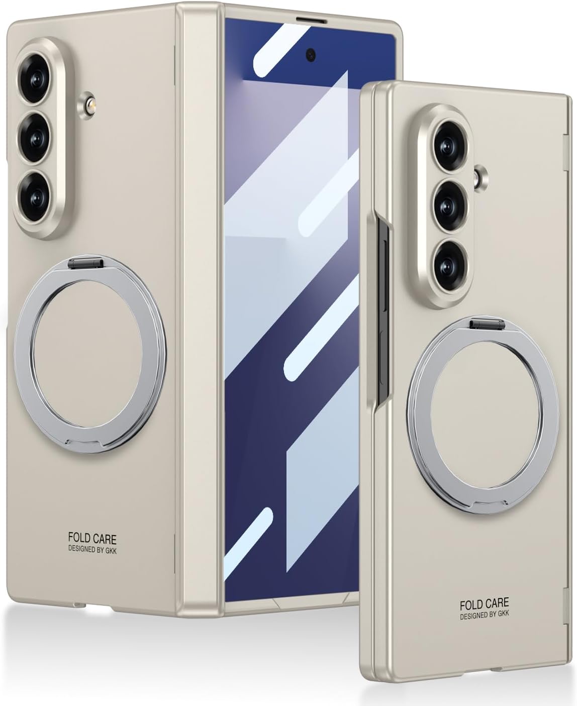 Compatible with Samsung Galaxy Z Fold 7 Case with Screen Protector,Kickstand & Ring,360 Spin Magnetic Stand Armor Hard Slim Case All-Inclusive Cover Protective Phone Case for Z Fold 7 (Light Gold)
