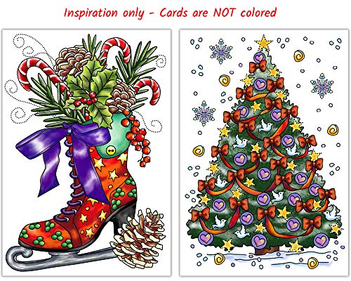 Art Eclect Coloring Christmas Cards For Adults, 10 Cards With 10 Unique Designs, 5 Red And 5 Green Envelopes Included (Christmas C2) #TOP6