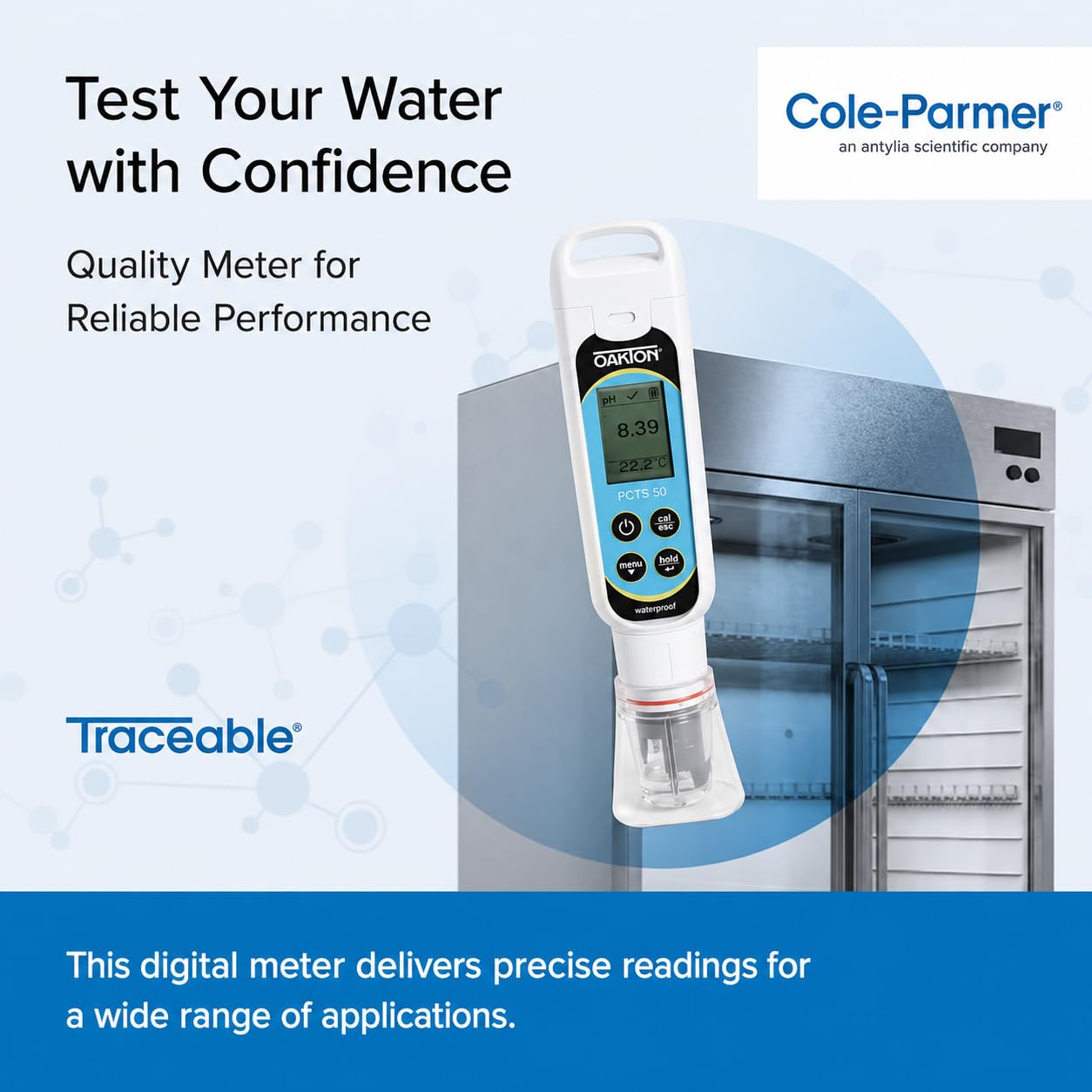 Cole-Parmer - Testeur de pH, conductivité, salinité et TDS de poche étanche Oakton PCTSTestr 50 - Commercial et scientifique - Écran LCD, 0 °C à 60 °C / 32 °F à 140 °F