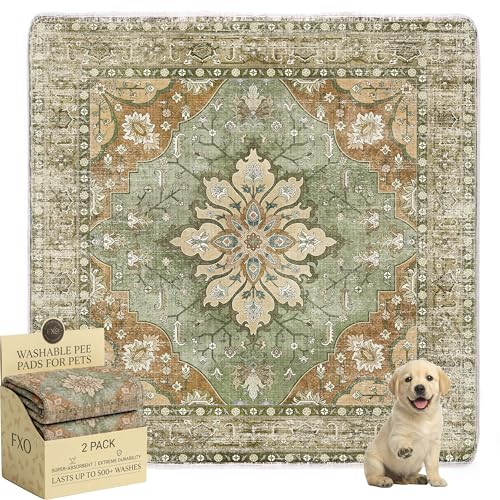 Image of Washable Pee Pads for Dogs,Great Urine Absorbent Reusable Puppy Training Pads,Waterproof,Leak-Proof & Non-Slip Potty Pads for Whelping,Crate,Playpen,Bed.(Green Floral,48 inchx48 inch)