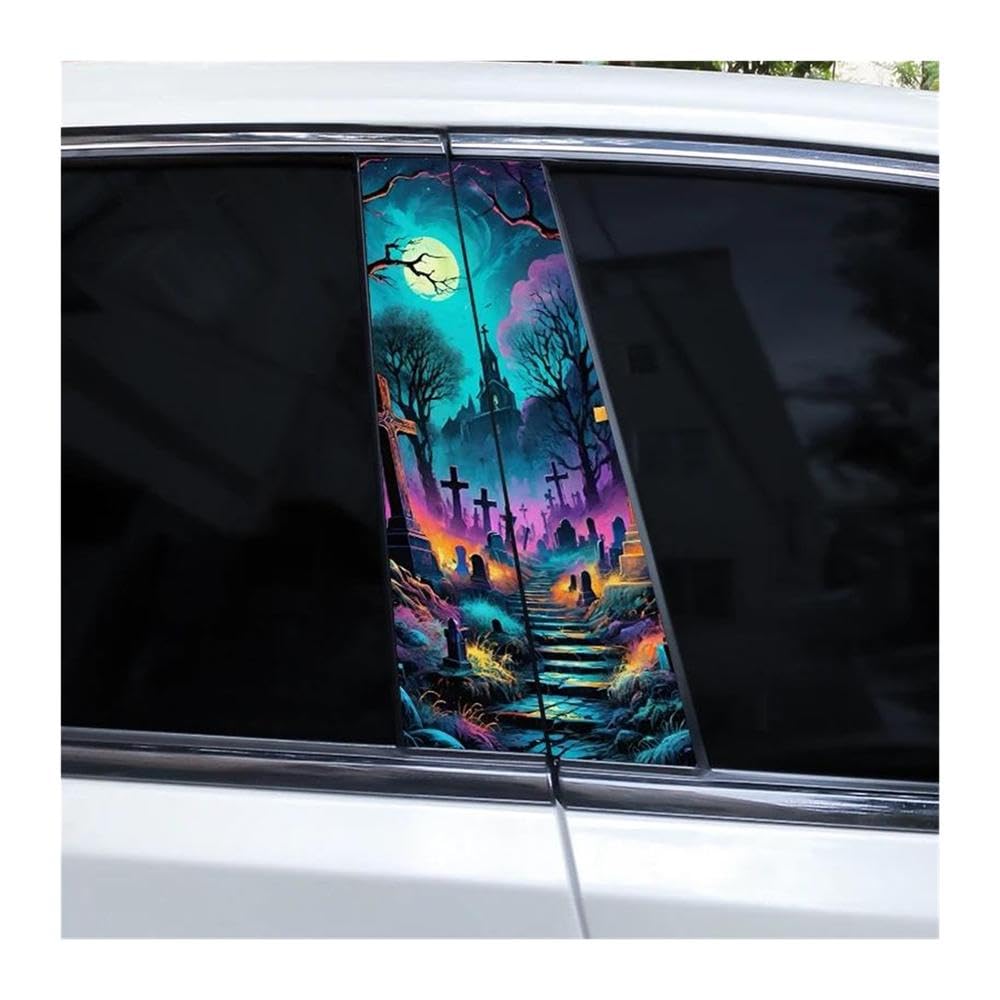 Decorative Items 2pcs Halloween Cemetery Stickers Car Window Pillar Stickers DIY Horror Stickers(E)