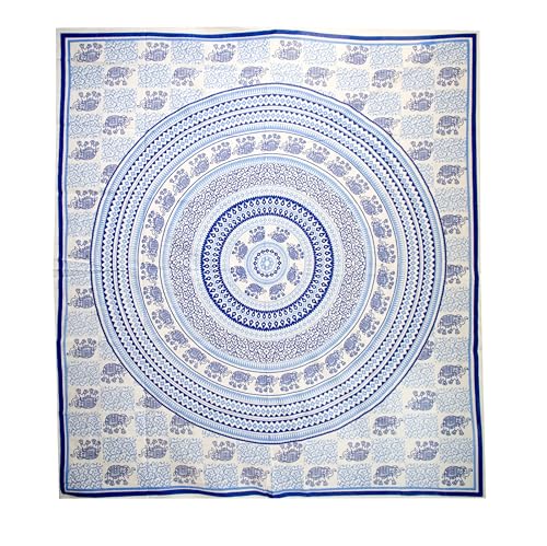 BRICOMIRAS Toalla Playa Grande antiarena, Manta Picnic, Manta Pareo Playa, Mandala Pared 100% Algodon, Mantel/Alfombra/Pareo (Elefante Azul2, 230x210cm)