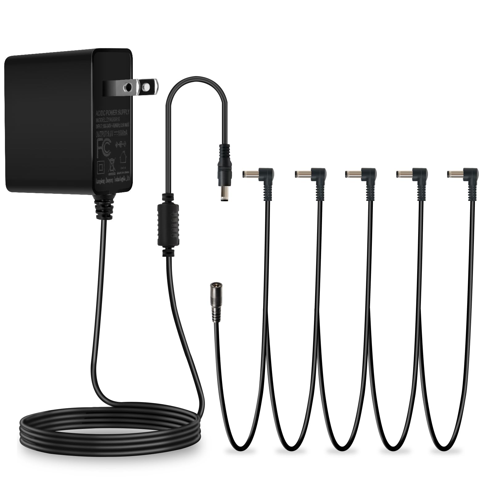 AODSK DC 9V Guitar Pedal Power Supply Adapter, 1A Negative 5 Way Daisy Chain Cables, Used for Guitar Effect Pedals