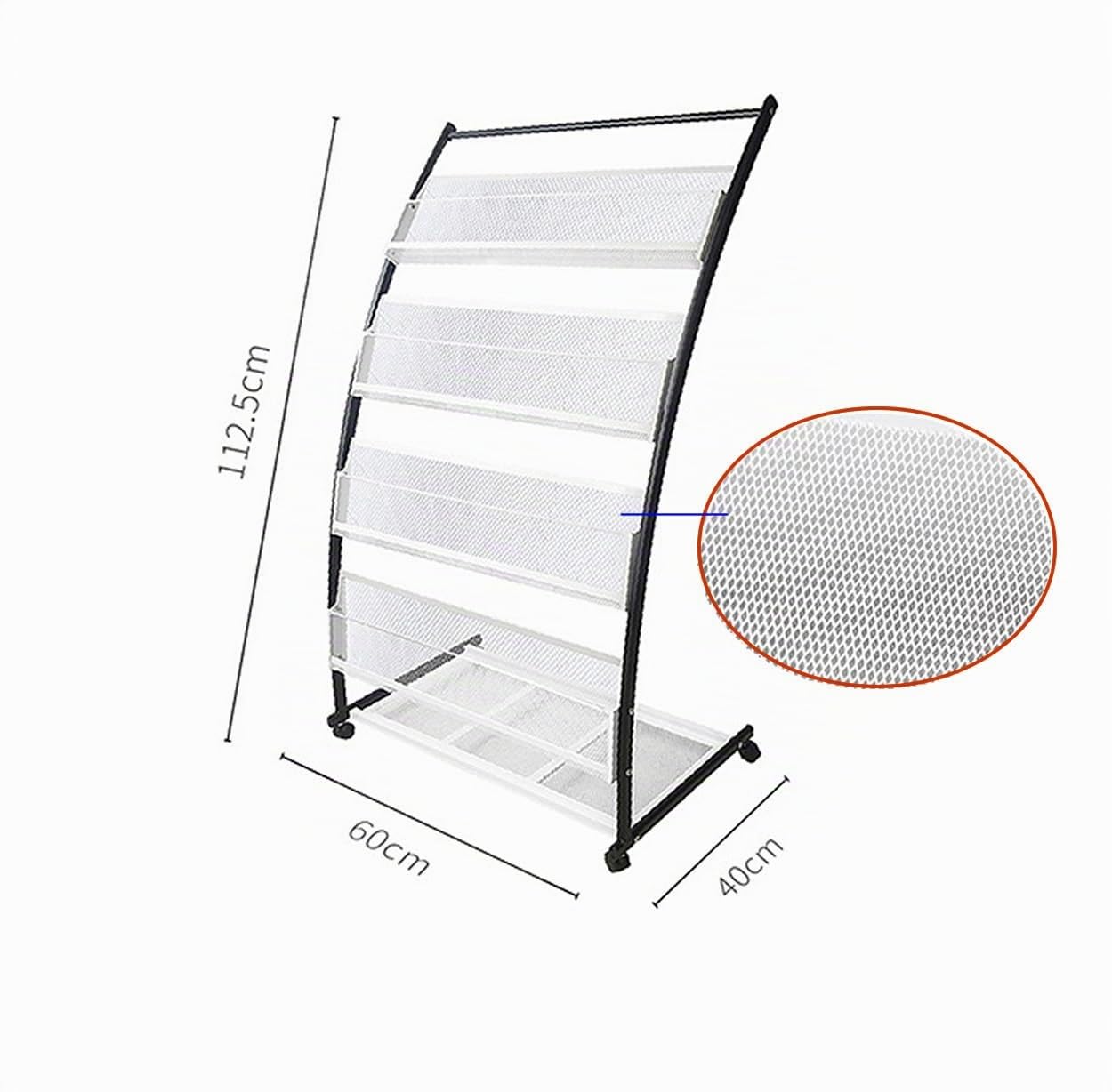 TUKA-i-AKUT Portariviste con 4 Ripiani + Ruote, Espositore da Pavimento per Pubblicazioni Brochure Riviste Giornali Letteratura Opuscoli, Porta Brochure in Acciaio Inossidabile, 60x40x113 CM TKD8692