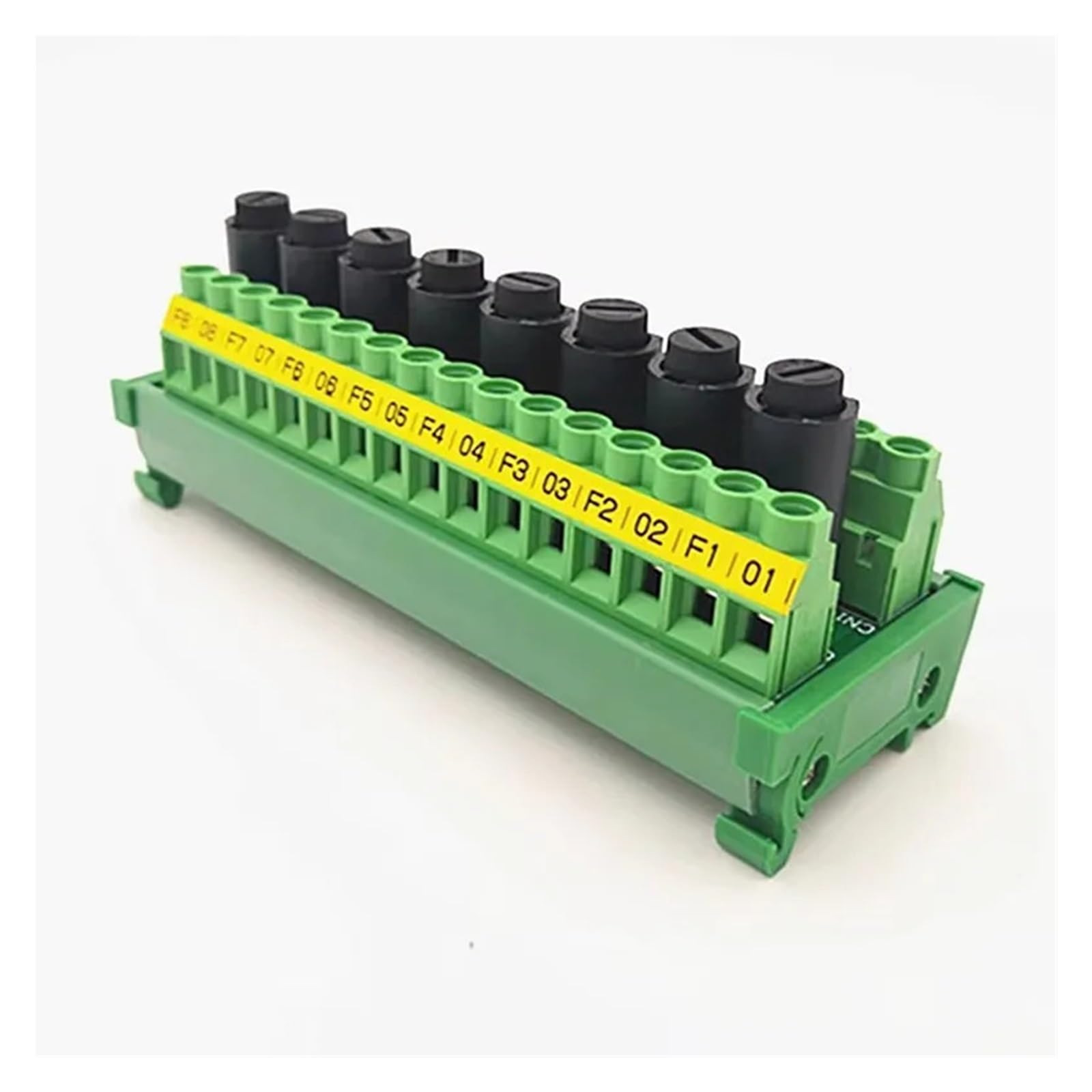 Montaggio su guida DIN Fusibili a 8 canali Modulo di distribuzione con morsettiera a vite a 16 posizioni Modulo di distribuzione 10A 5x20mm Portafusibile nero(8 Channel)