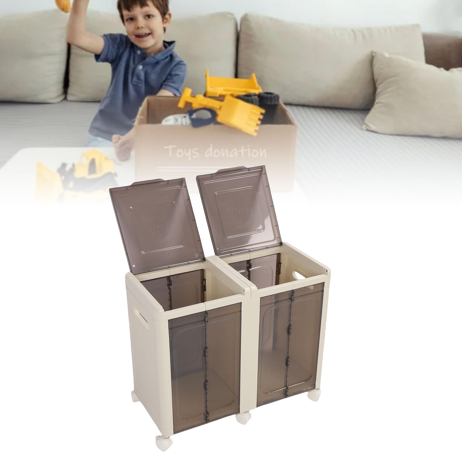 Focket Stapelbarer Lagerbehälter, Faltbare Lagerbehälter mit Rädern für Spielzeugkleidung Bücher Snacks (2 Schichten)