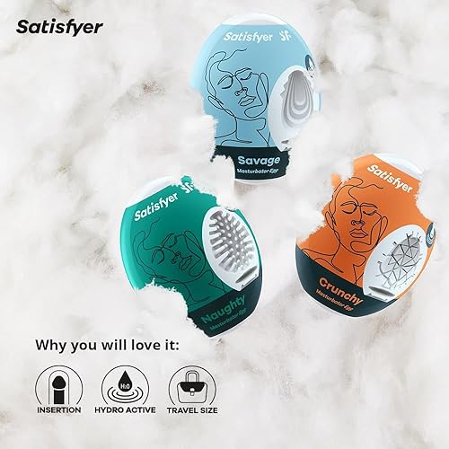 Miniatura 4 de Satisfyer Huevo masturbador paquete de 3 | Travieso | Salvaje | Crujiente | 3 estructuras sensuales | Masturbador | Estimulación del pene |