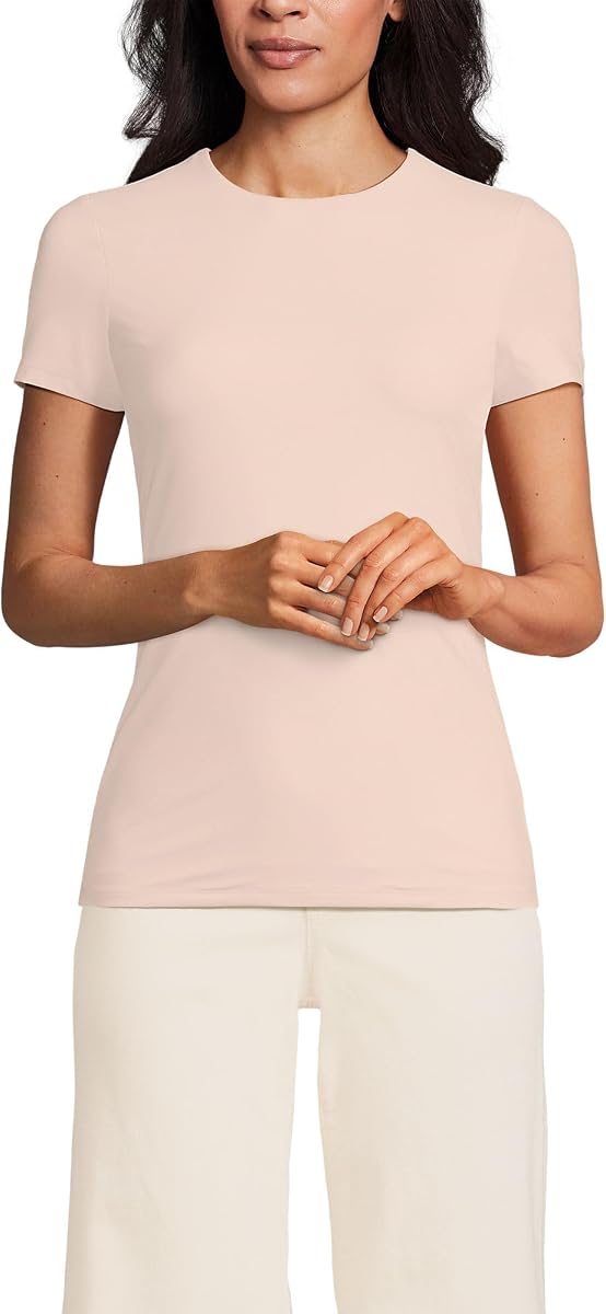 Lands' End Womens Short Sleeve Tugless Double Layer Crew Neck Knit Top