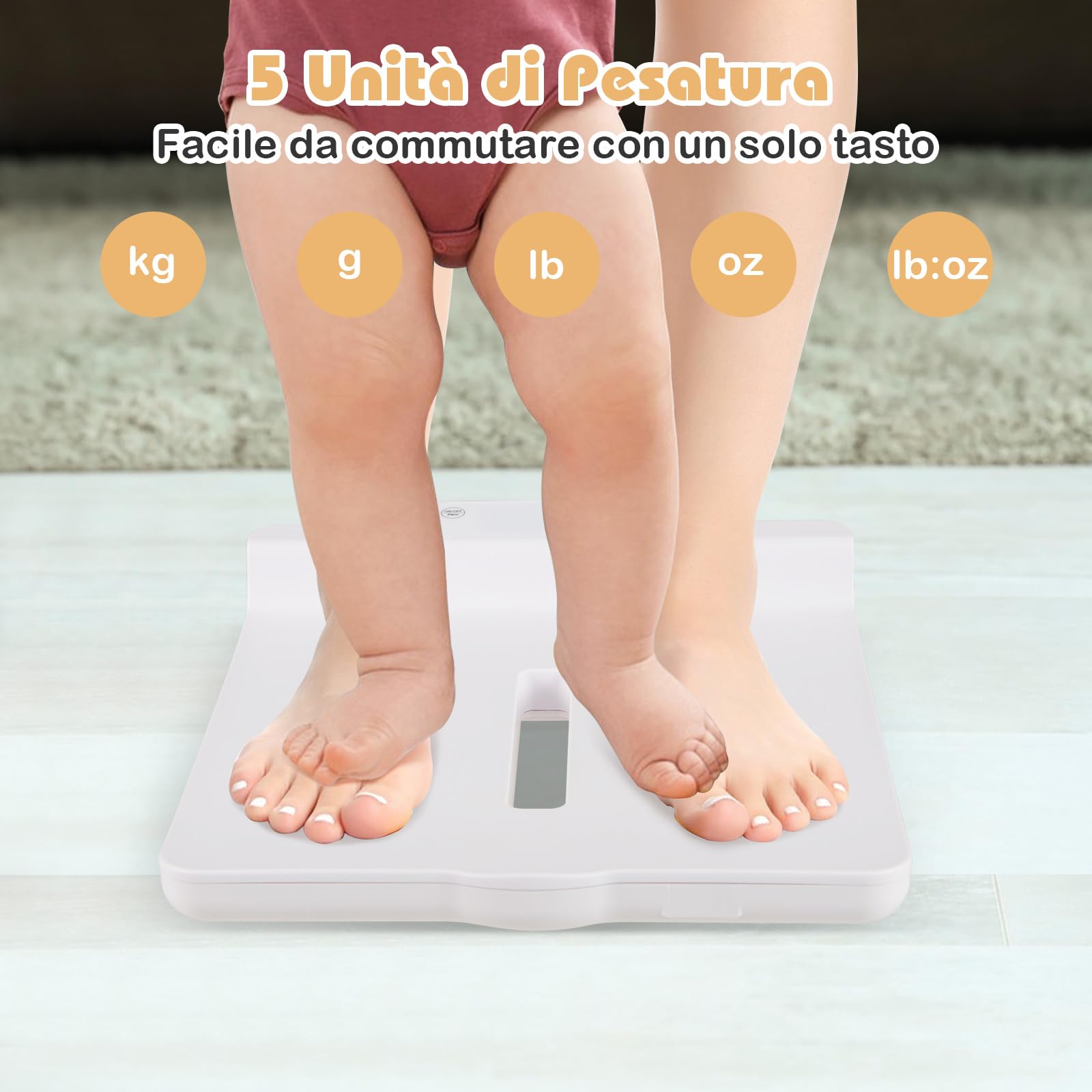 RELAX4LIFE Bilancia Multifunzionale per Neonati con Vassoio, 3 Unità di Misura, Display Intelligente, Spegnimento Automatico, Bilancia per Bambini Staccabile con Piedini, Portata Massima 150 kg