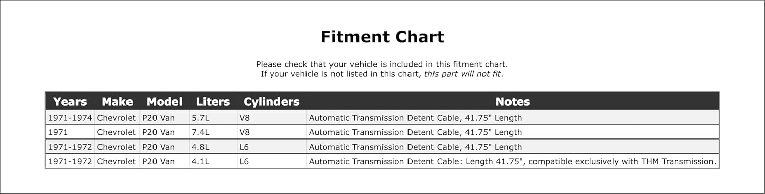 Automatic Transmission Detent Cable Compatible With Chevrolet P20 Van 1974 1973 1972 1971 P-2923034