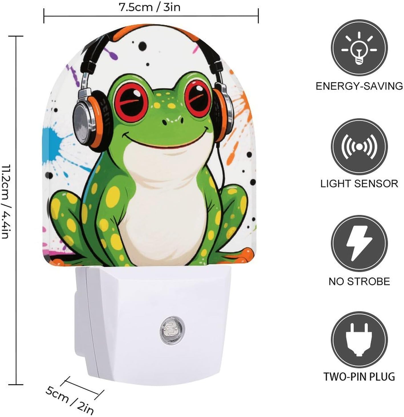 Funny Cute Frog With Headphone LED Night Light for Hallway, Plug Into Wall image 2