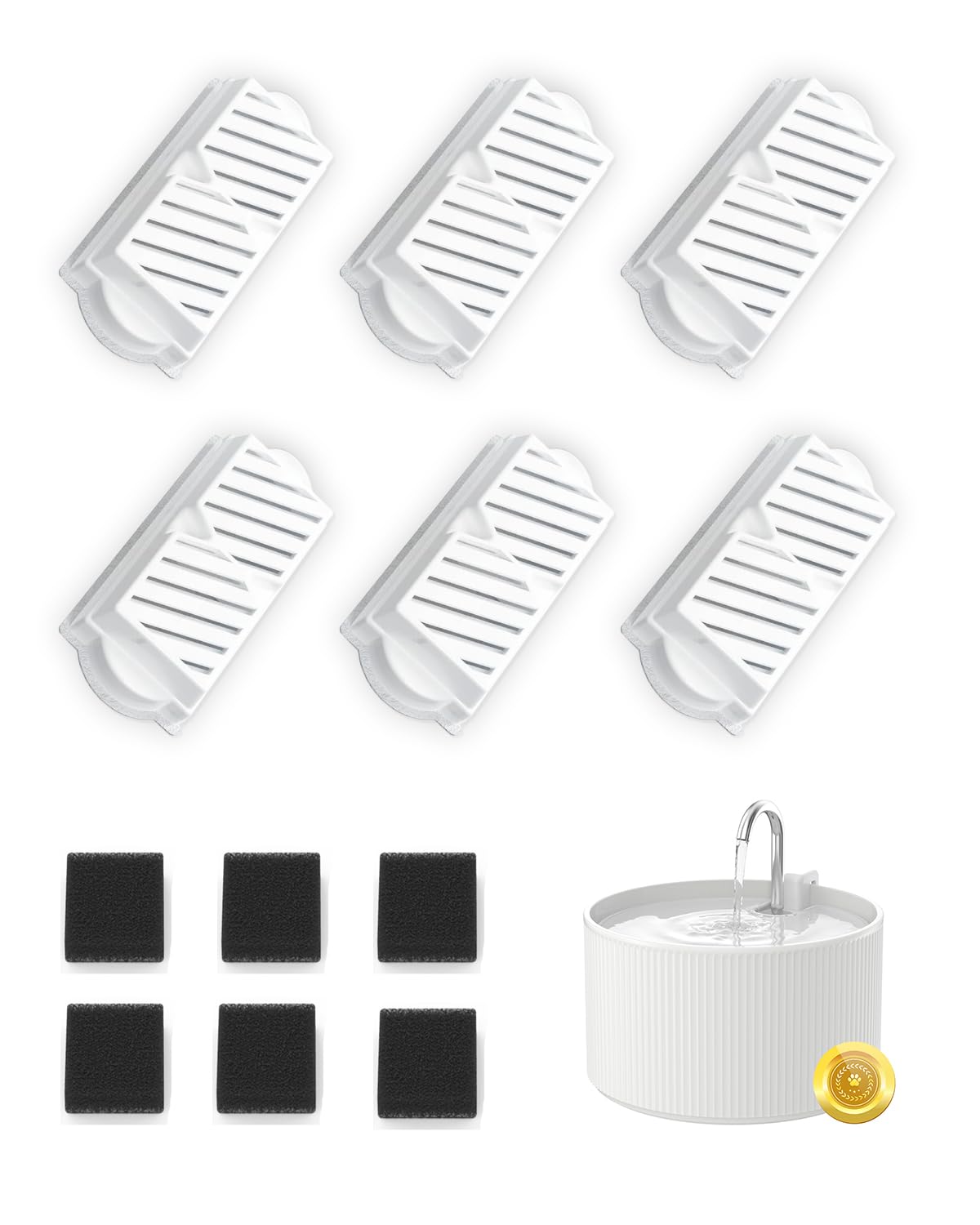 Wonder Creature Filtros de fuente de agua de cerámica para gatos para fuente de cerámica de 2.2 L/74 onzas, 6 filtros de carbono y 6 esponjas