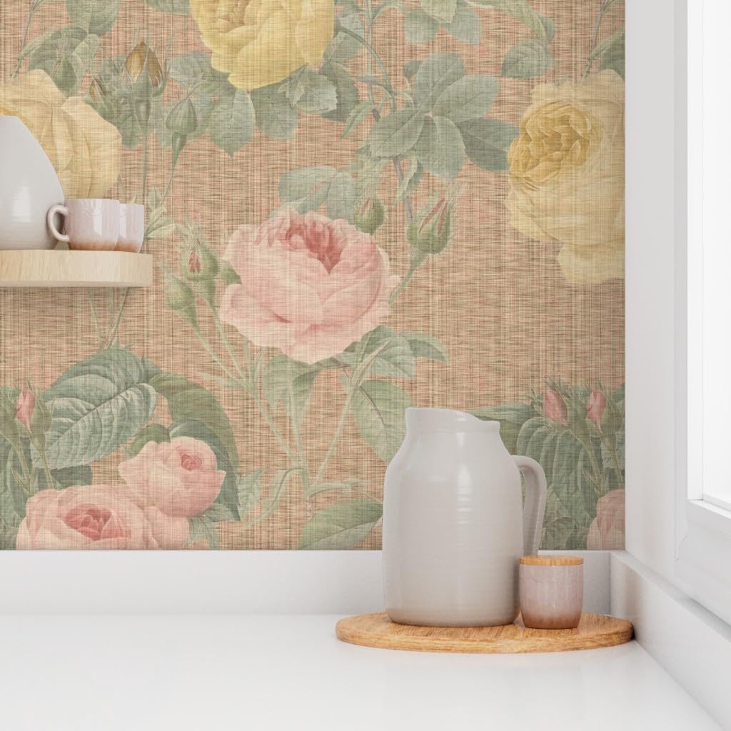 Peel & Stick Wallpaper 3ft x 2ft - Rose Floral Victorian Garden English Spring Flower Vintage Shabby Chic Custom Removable Wallpaper by Spoonflower
