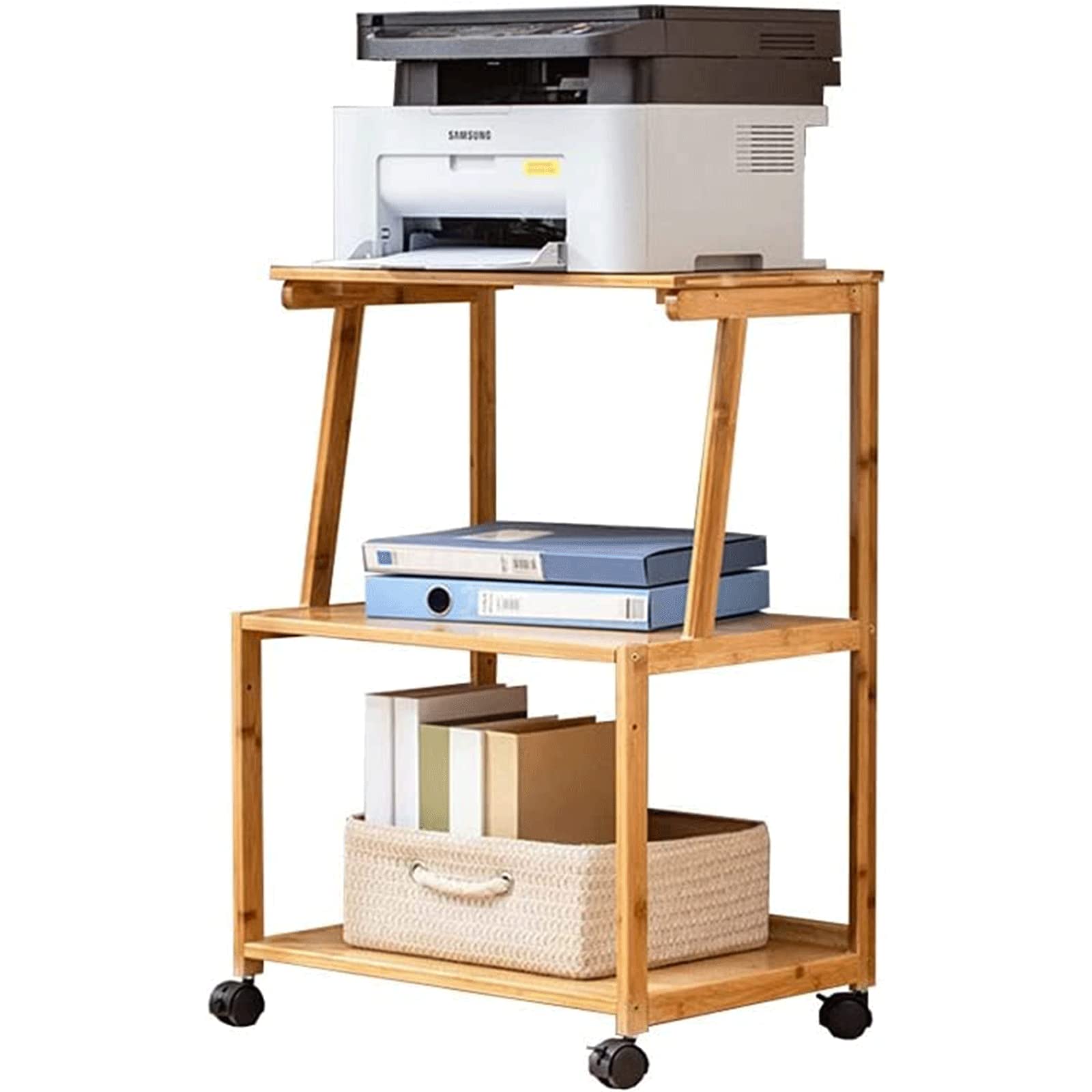 Druckertisch Dreischichtiger Druckerständer, kleines Bücherregal mit Rollen, multifunktionales herausnehmbares Lagerregal für Zuhause und Büro Lagerregal