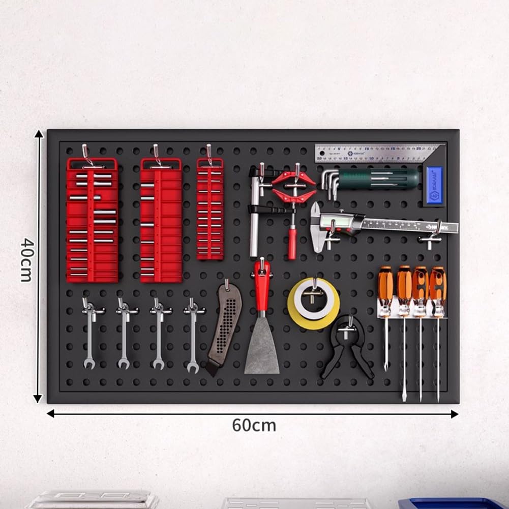 Pannello forato in acciaio per controllo a parete - Pannelli forati in metallo per pareti per riporre gli attrezzi da garage, organizer per attrezzi con ganci per banco da lavoro e officina(60x40cm)