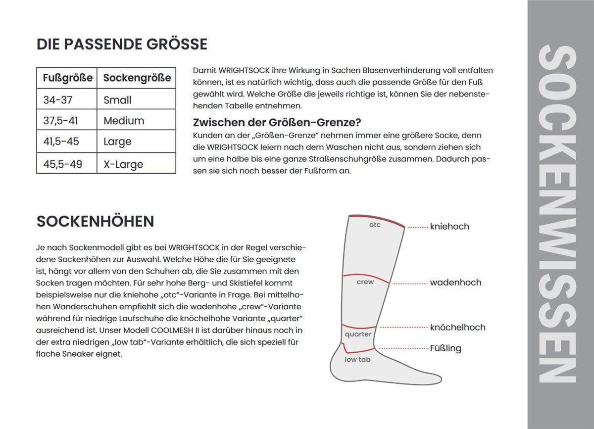 Wrightsock - 2 Paar Herren/Damen Profi Sportsocken im Doppelpack Sparpack, Laufsocke, Modell Coolmesh II, in schwarz, Anti-Blasen-System, doppellagig, Crew (wadenhoch)