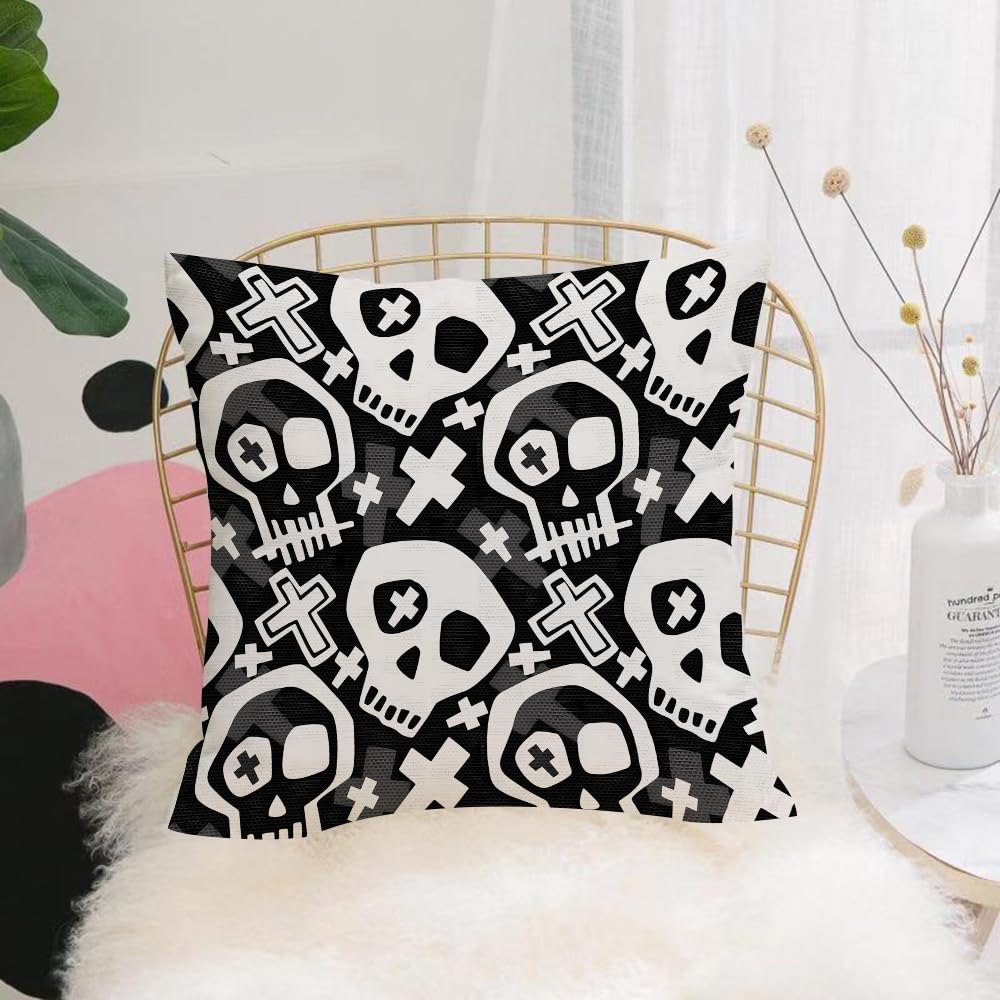 HYOSXW Cushion Cover,Throw Pillow Case Home Decorative for Living Room Bedroom Sofa Chair 16X16 Inch,Punk seamless pattern with grunge bold painted funky skulls. Rock and Roll cart,Pillowcase 40X40cm