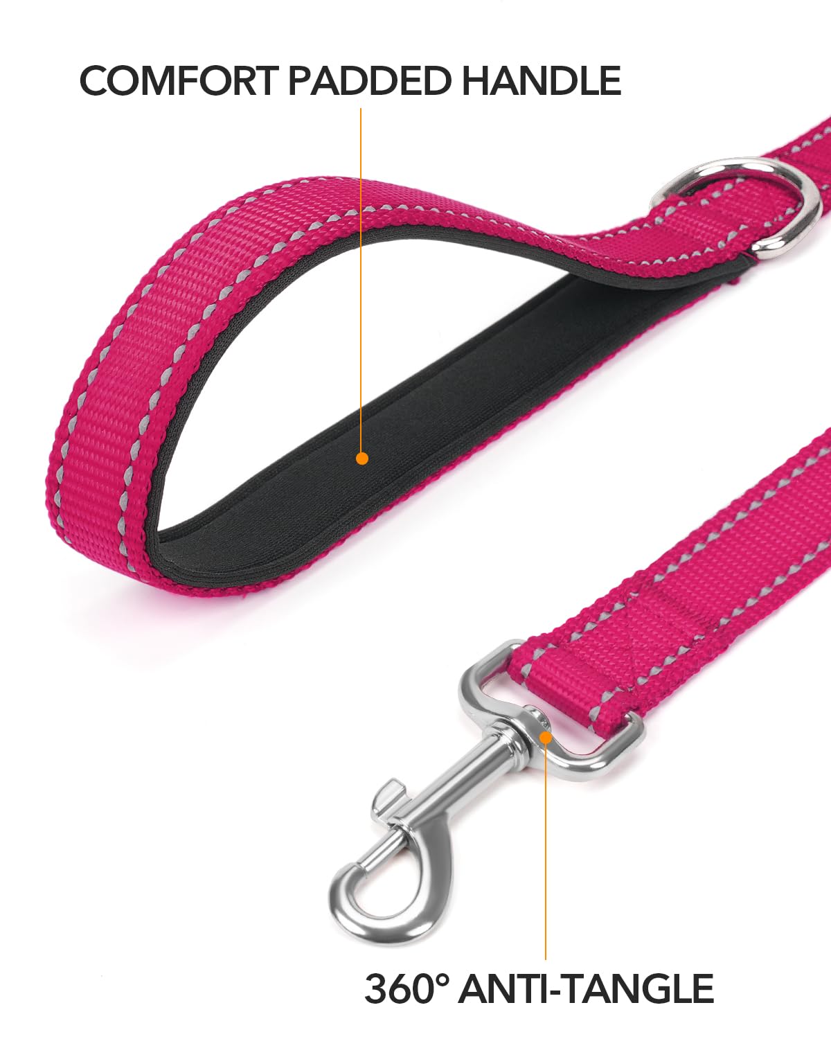 Taglory Guinzaglio per Cani Riflettente con Manico Imbottito e Gancio in Metallo, Nylon Resistente Addestramento Cane Guinzaglio, 1.2 m x 2.0 cm, Rosa Caldo