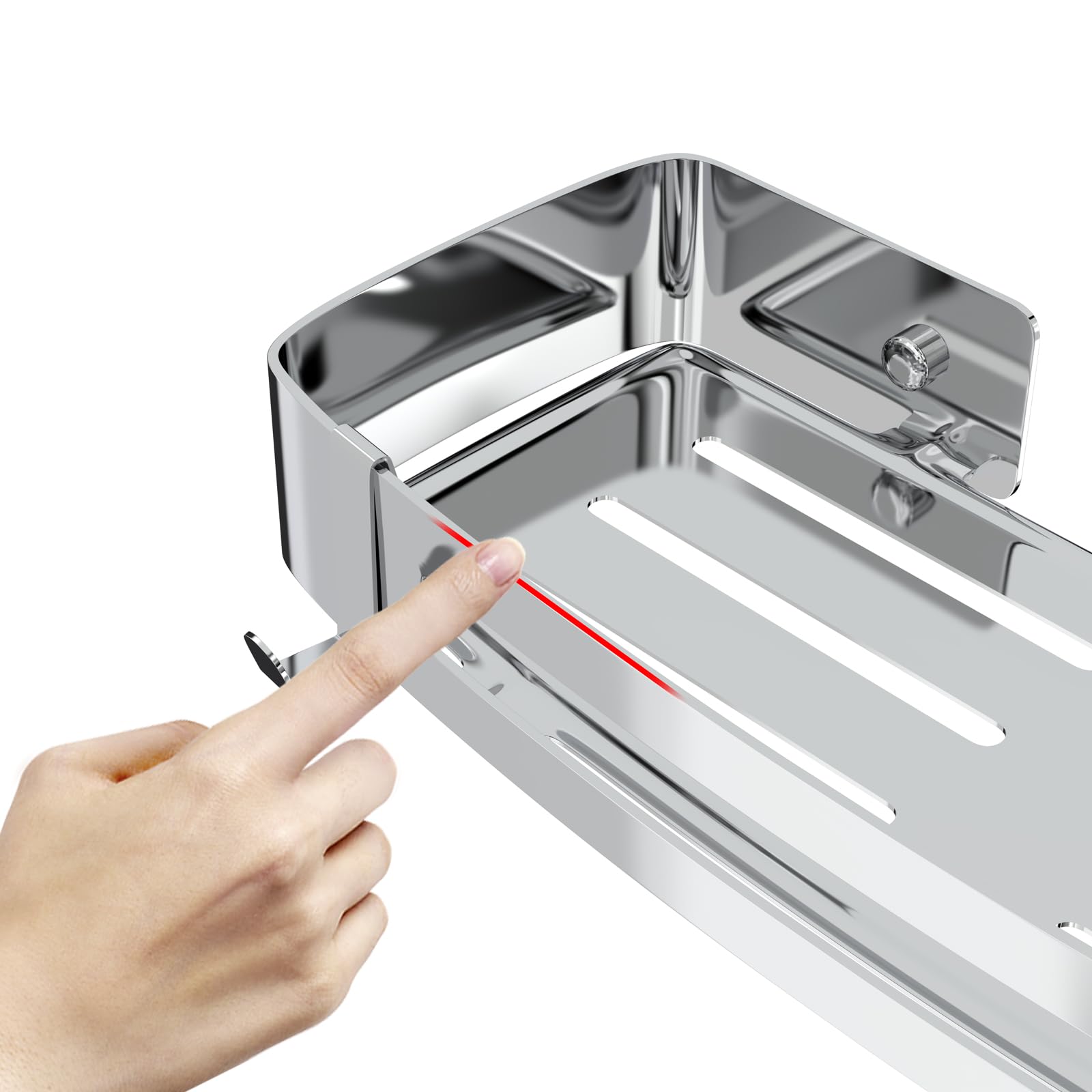Mensola Doccia Senza Foratura, Mensola per Docciain SUS 304 Acciaio Inox con 4 Ganci, Organizer Adesiva Angolare Rettangolare Accessori da Bagno per Doccia, Bagno, Cucina (Argento - 1 Strati)