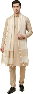 MUFFLY Men Cotton Silk Dupatta/Stole with Zari Woven Border and Tassels | Traditional Ethnic Dupatta for Kurta, Sherwani Price In India