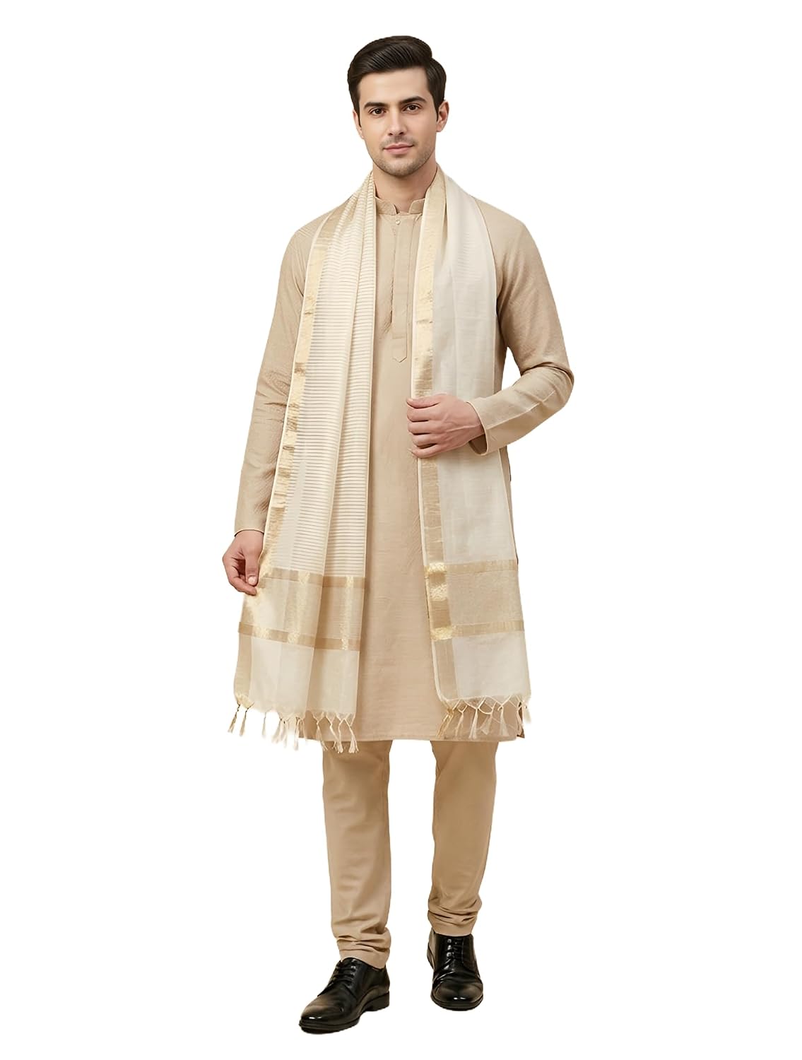 MUFFLY Men Cotton Silk Dupatta/Stole with Zari Woven Border and Tassels | Traditional Ethnic Dupatta for Kurta, Sherwani - Review, Price and Buying Guide