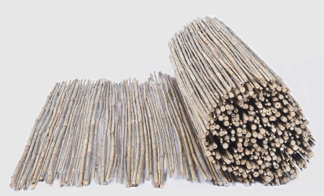 Suinga Cañizo Bambu Entero 2x5 metros | Valla Bambú Ocultación 85% | Cerramiento Natural Jardin Terraza| Rollo cañizo