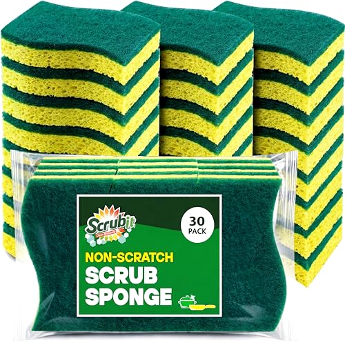Image of SCRUBIT Sponges Kitchen Heavy Duty Dish Sponge, 30 Pack Sponges for Dishes Along with A Tough Scouring Pad -Yellow