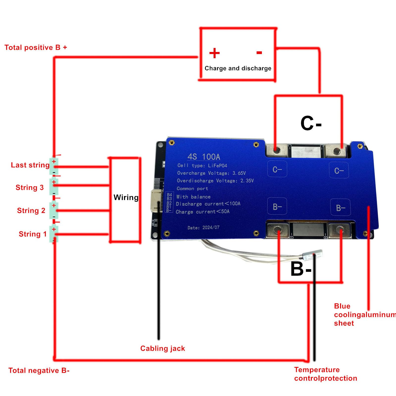 4S 100A DC14.6V BMS LiFePO4 Battery Balance Charge Board NTC Temperature Protection Equalizer