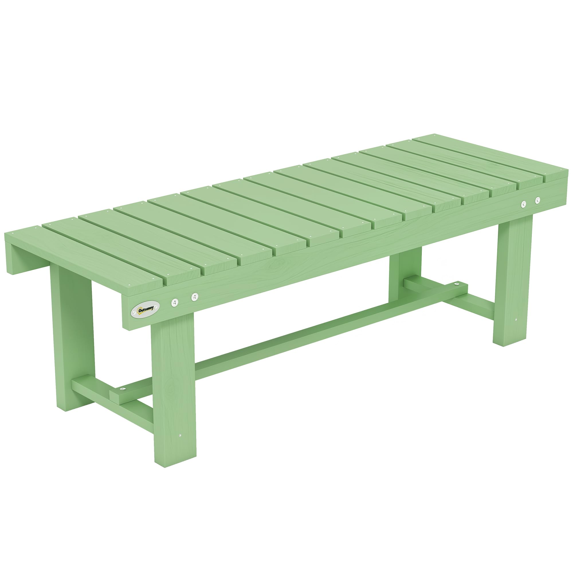 Outsunny Wooden Garden Bench, 2 Seater Outdoor Bench, Fir Wood Backless Patio Loveseat with Slatted Seat for Park, 110 x 38 x 35 cm, 1 Piece, Light Green