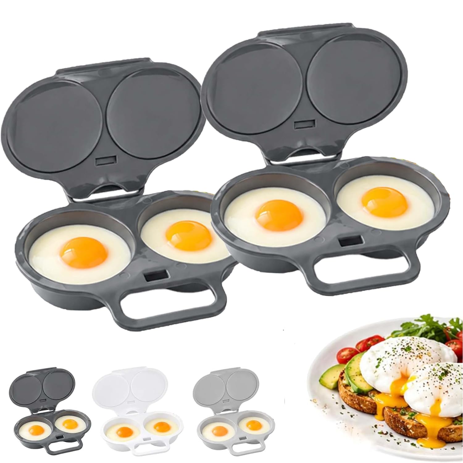 Microwave Egg Poacher, 2 No Stick Microwave Poached Egg Cooker with Lid