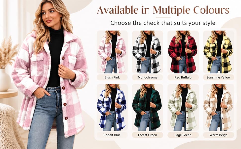 Womens Plaid Fleece Jacket Oversized Button Down Shacket Fall Winter Coats - image 6