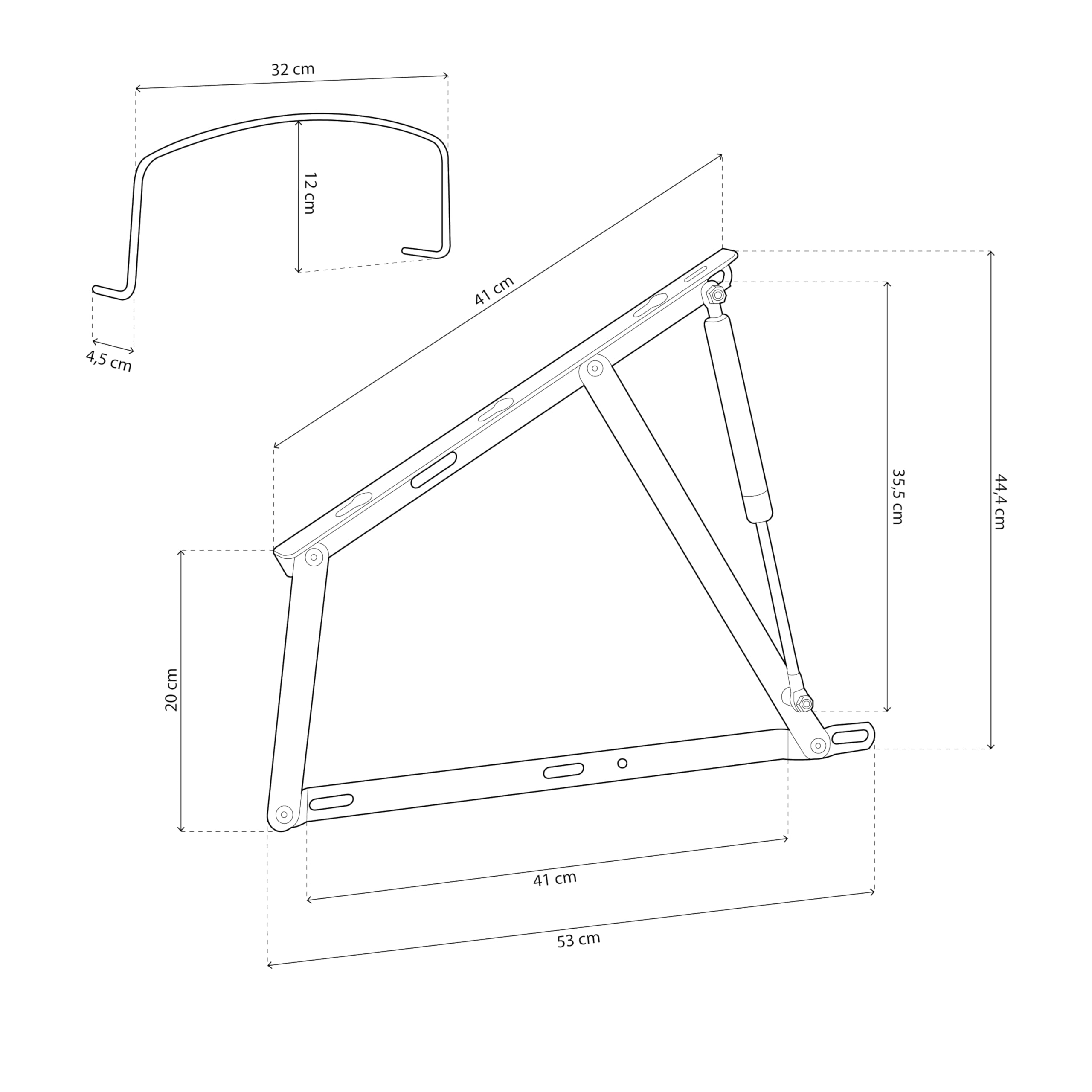 Pack 2 Hidraulicos de 1100NW + Arco de Agarre, Juego de 2 Bisagras para Canapes Abatibles, Negro