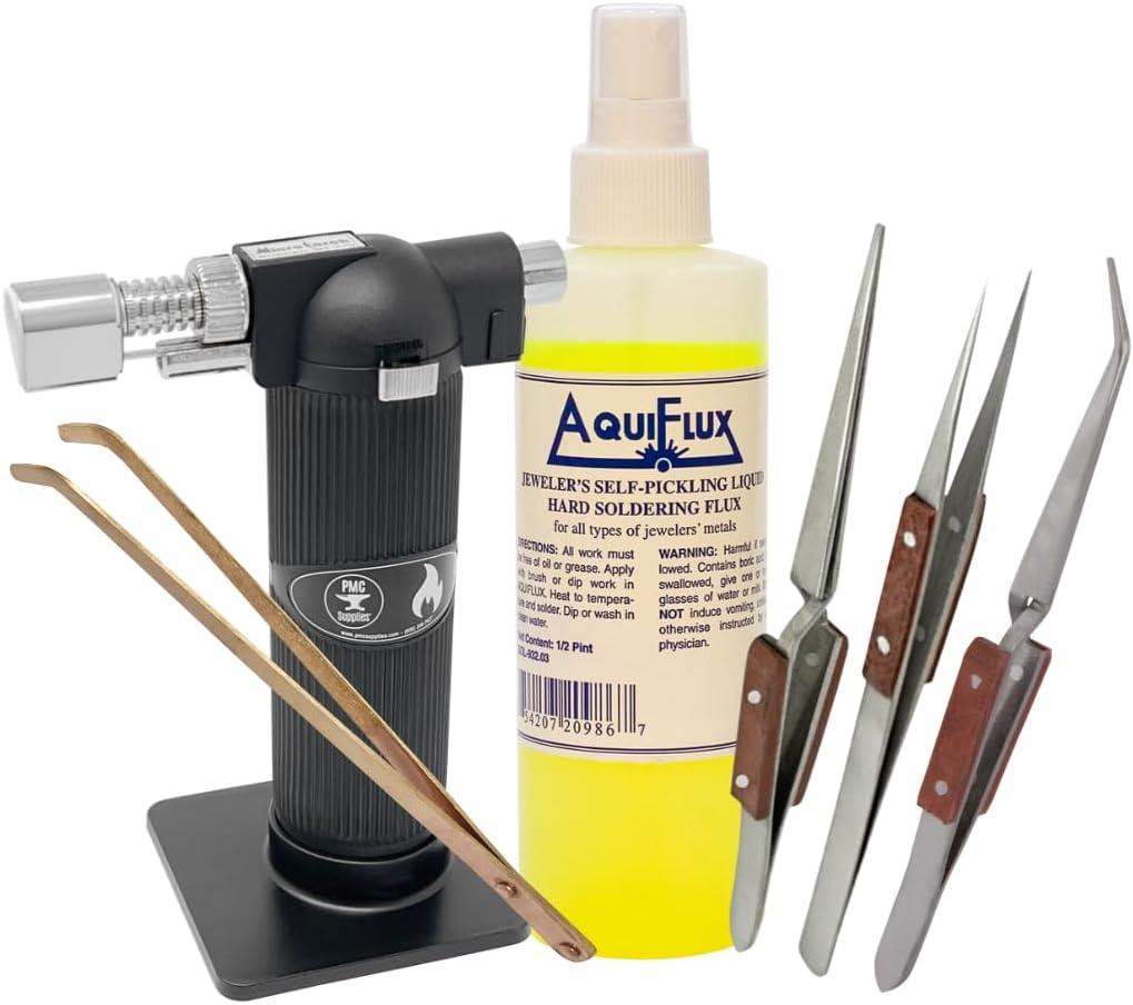 Precision Soldering and Jewelry-Making Kit with Aquiflux Flux, Tweezers, and Butane Micro Melting Torch