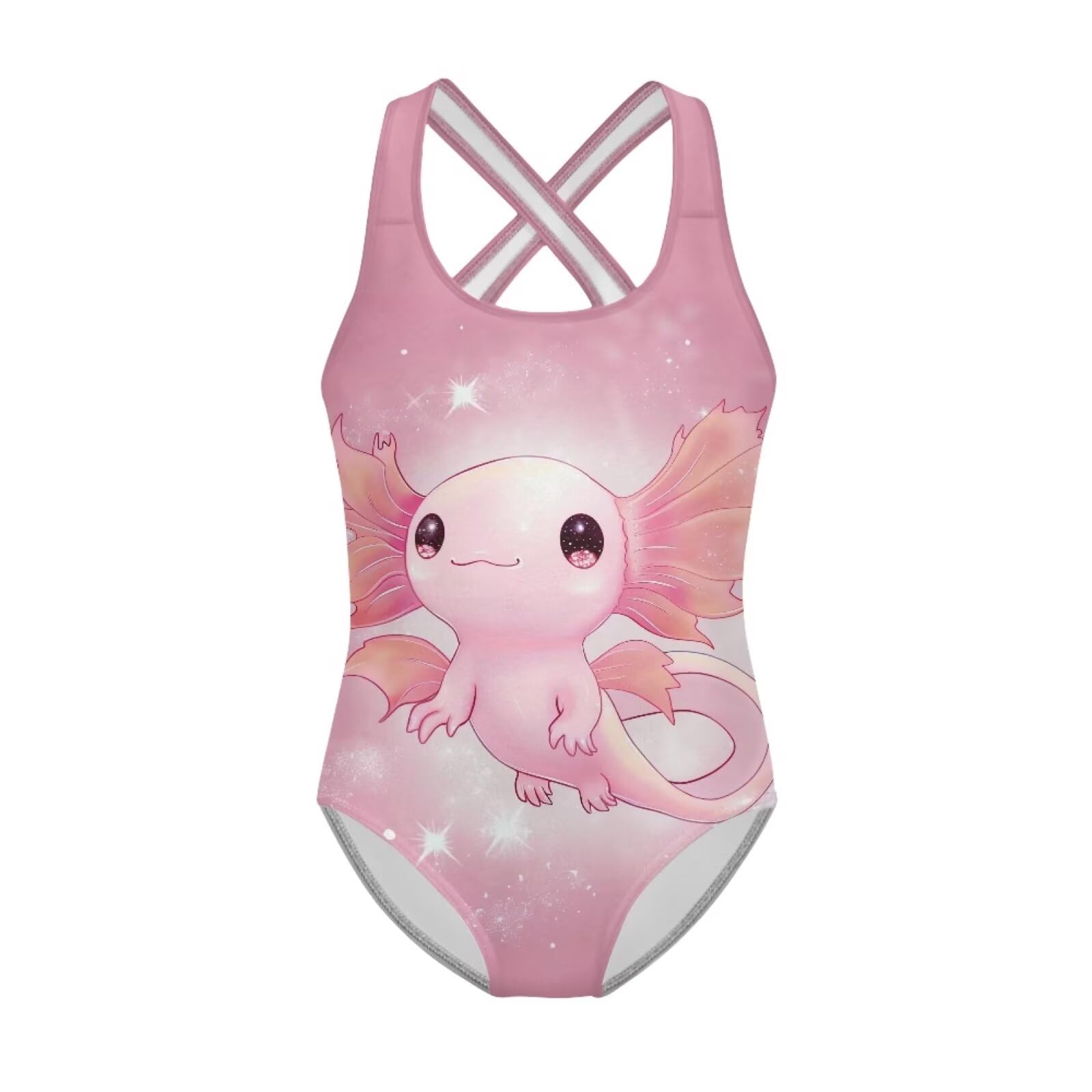 Girls One Piece Swimsuits Axolotl Cross Back Swimwear Beach Summer Quick Dry Beach Bathing Suit