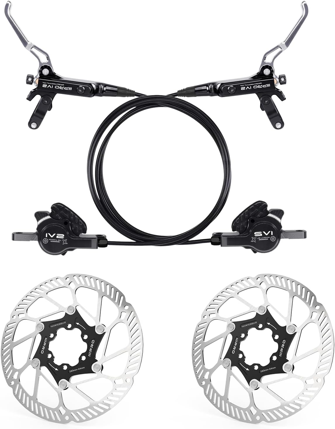 BUCKLOS RACEDUEL IIIPRO IV2 MTB Hydraulic Disc Brake Set and IIIPRO A2 140mm 160mm 180mm 203mm Bike Disc Brake Rotor（Black