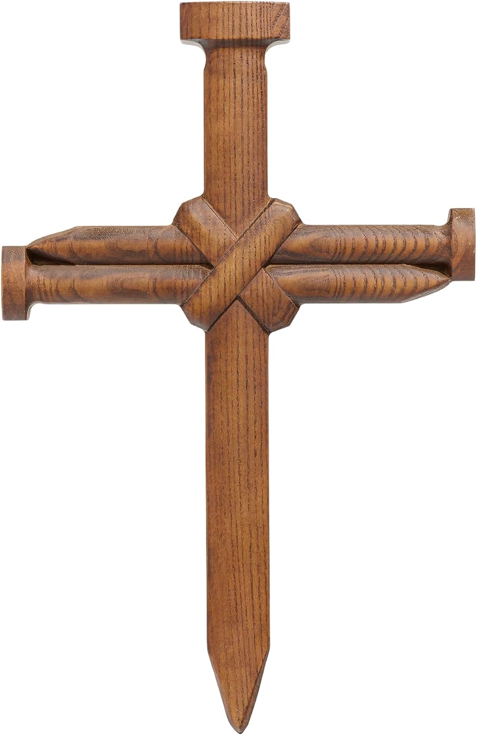 BGCarvedGrace Wooden Wall Cross, Nail Shaped Design | Catholic Crucifix, Handcrafted Religious Christian Decor (10 Inch)