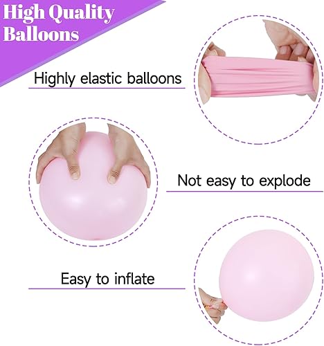 Miniatura 4 de 68 globos de color rosa y morado de 12 pulgadas, globos de látex metálicos morados y rosados, globos de confeti con cintas, globos de fiesta para