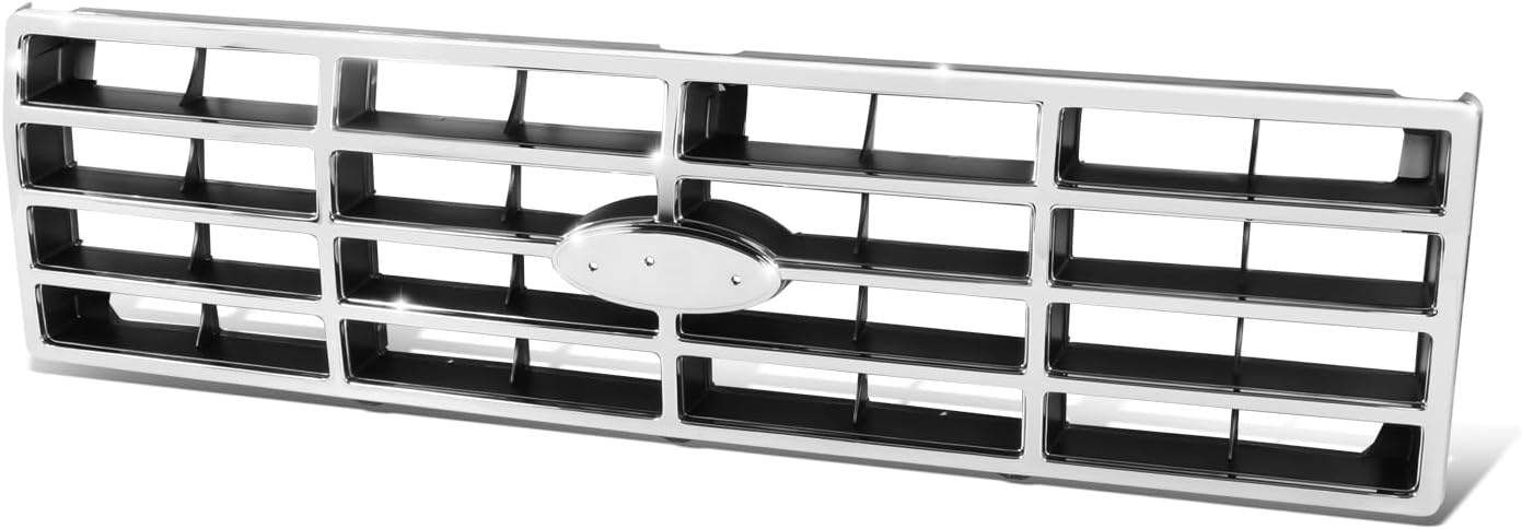 Auto Dynasty FO1200118 Factory Style Front Bumper Grill Grille Assembly Compatible with Ford Bronco F-Series 1982-1986, Chrome/Black