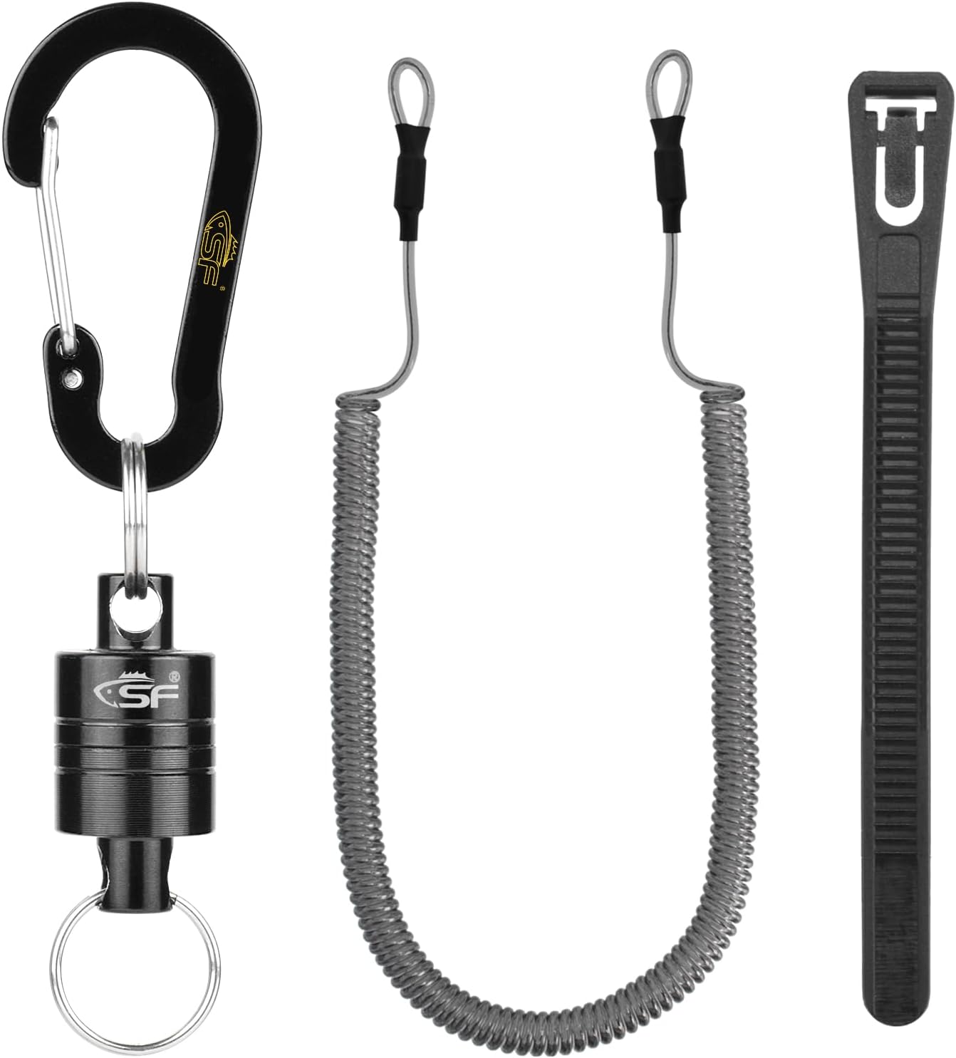 SF Strongest Magnetic Net Release Magnetic Keychain Fly Fishing Net Retractor Magnet Clip Holder Retractor with Retractable Coiled Lanyard Carabiner