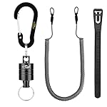 SF Strongest Magnetic Release Holder Keychain Fly Fishing Net Retractor Magnet Clip with Coiled Lanyard Aluminum Alloy Hook - Black