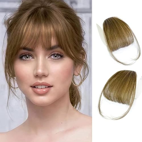 Miniatura 9 de Extensiones de flequillo con clip, de cabello humano real, color marrón oscuro, fleco con sienes, para mujer, flequillo curvado para uso diario
