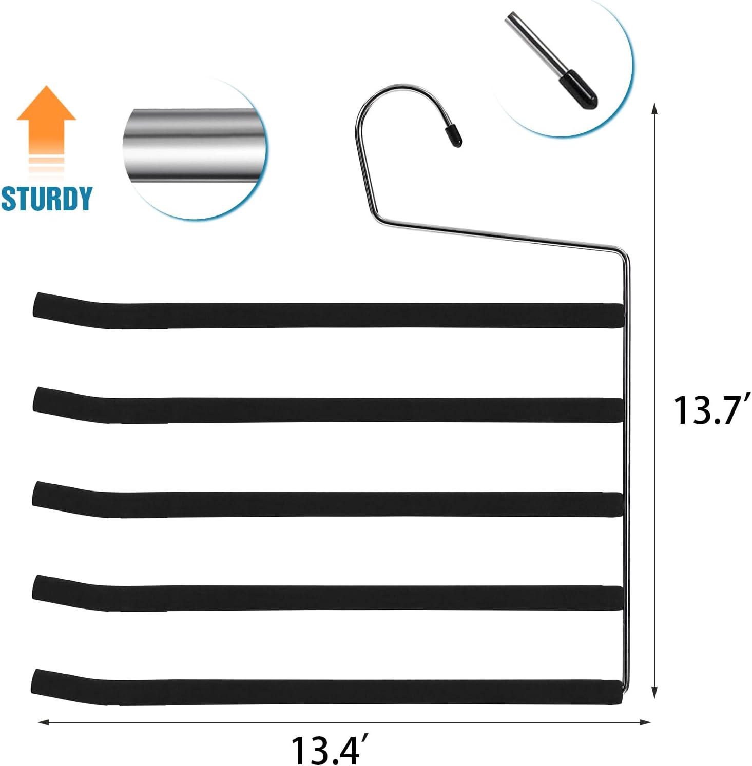 Multi Layer Space Saving Non Slip Tiered Foam Padded No Creases Pants Hangers 5 Tier Steel Open Ended Black 3 Pack