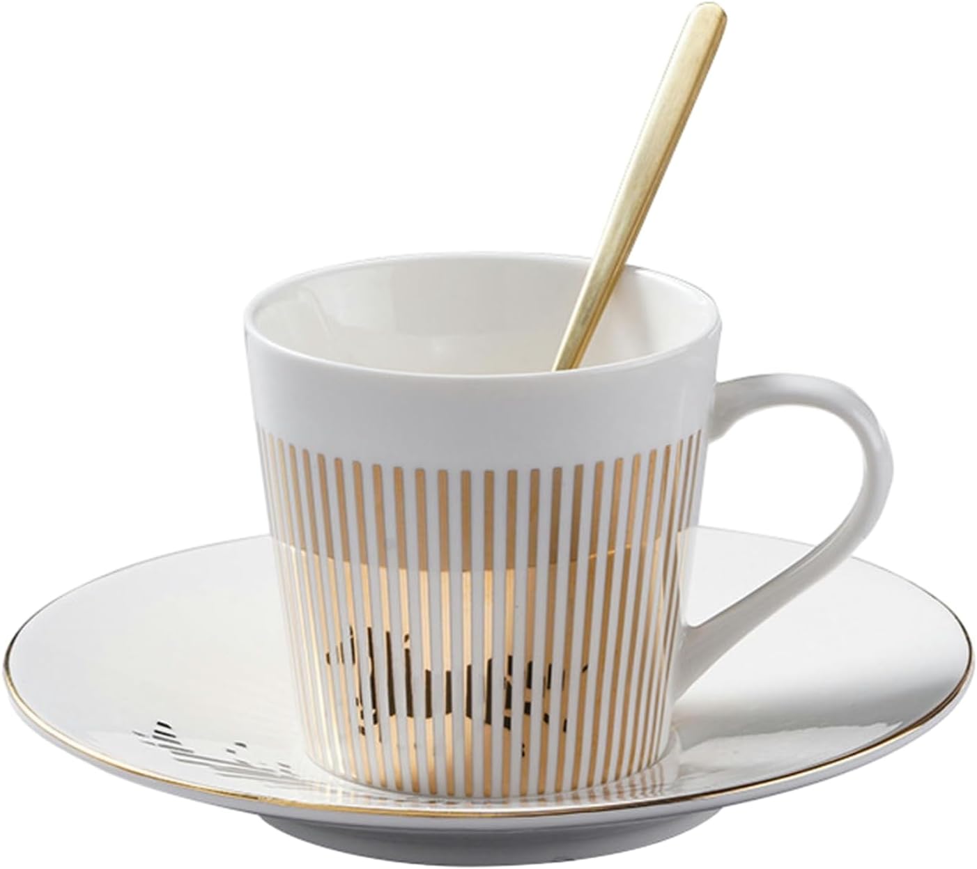 200ml/7oz Dynamic Reflection Mirror Cup Creative Ceramic Afternoon Tea, Coffee Cup and Dish for office home restaurant cafe-Horse Gold-201-300ml