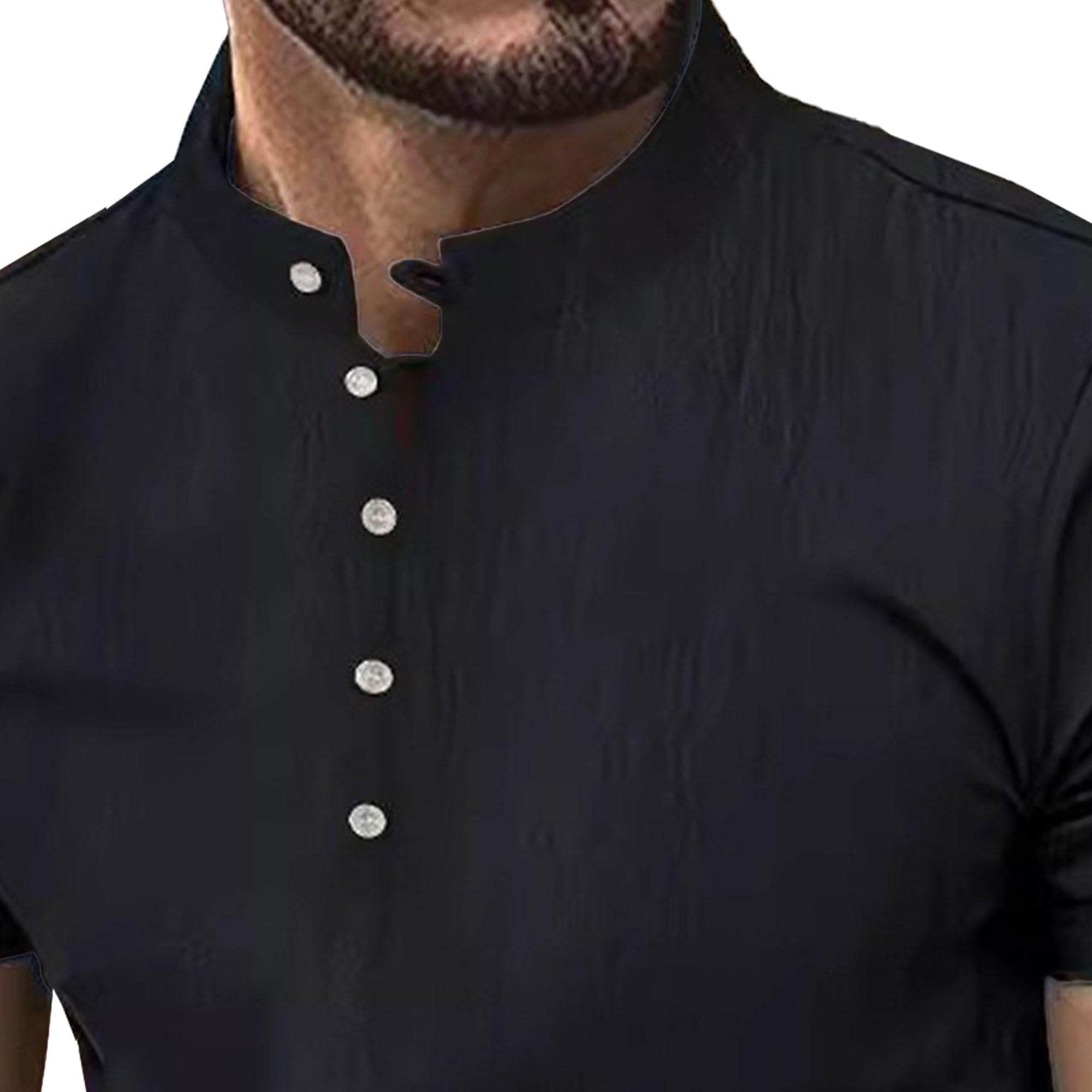 Men Retro Cotton Linen Solid T-Shirts Quarter Button Casual Henry Shirt Summer Slim Fit Comfortable Pullover Tops (Black,Medium)