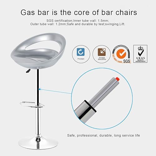 Miniatura 6 de MEILLEUREVIE Taburetes de bar, taburetes de bar giratorios ajustables, sillas de altura de mostrador ABS elevador de gas, respaldo estilo luna, base