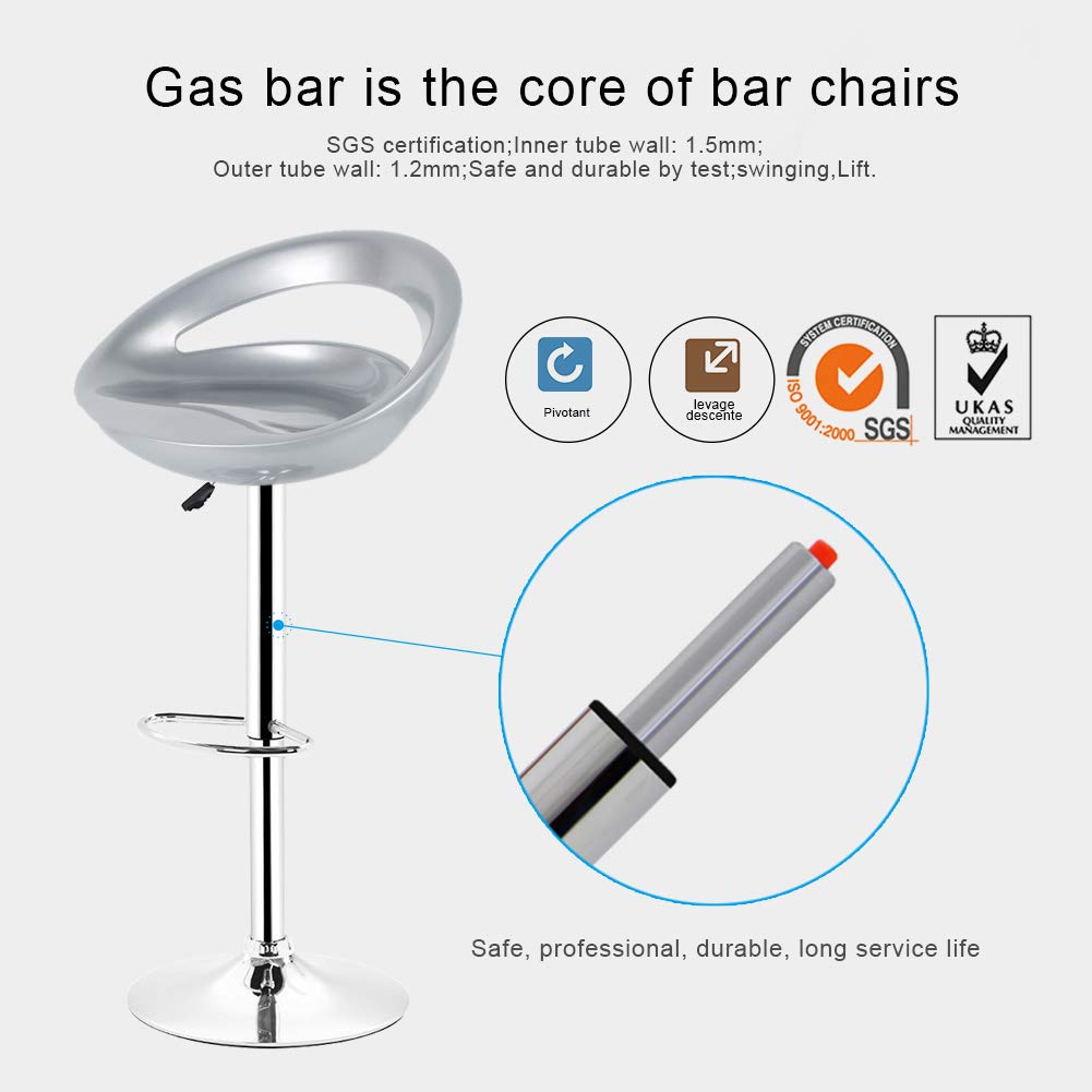 homewell Taburete de bar de acero inoxidable ABS, altura regulable (2 unidades), color gris
