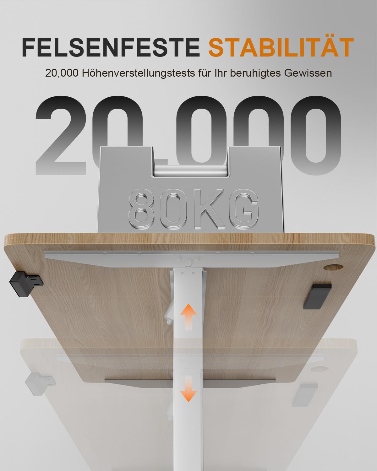 HLONONE Höhenverstellbarer Schreibtisch mit USB-Ladeanschluss und Steckdose, 120 × 60 cm Elektrischer Schreibtisch, Verstellbarer Computertisch mit 2-Funktions-Memory, Ahorn