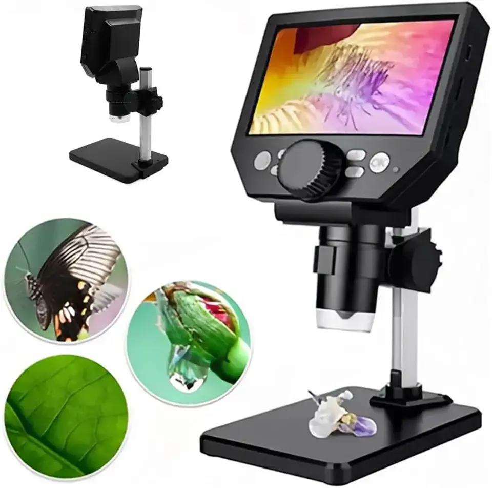 FINYQBET Microscópio Digital LCD - Tela HD 4.3", Câmera 10MP, Ampliação 1000X, Bateria Recarregável - Ideal para Soldagem, Reparo Eletrônico e Inspeção de Qualidade(100-240 V)