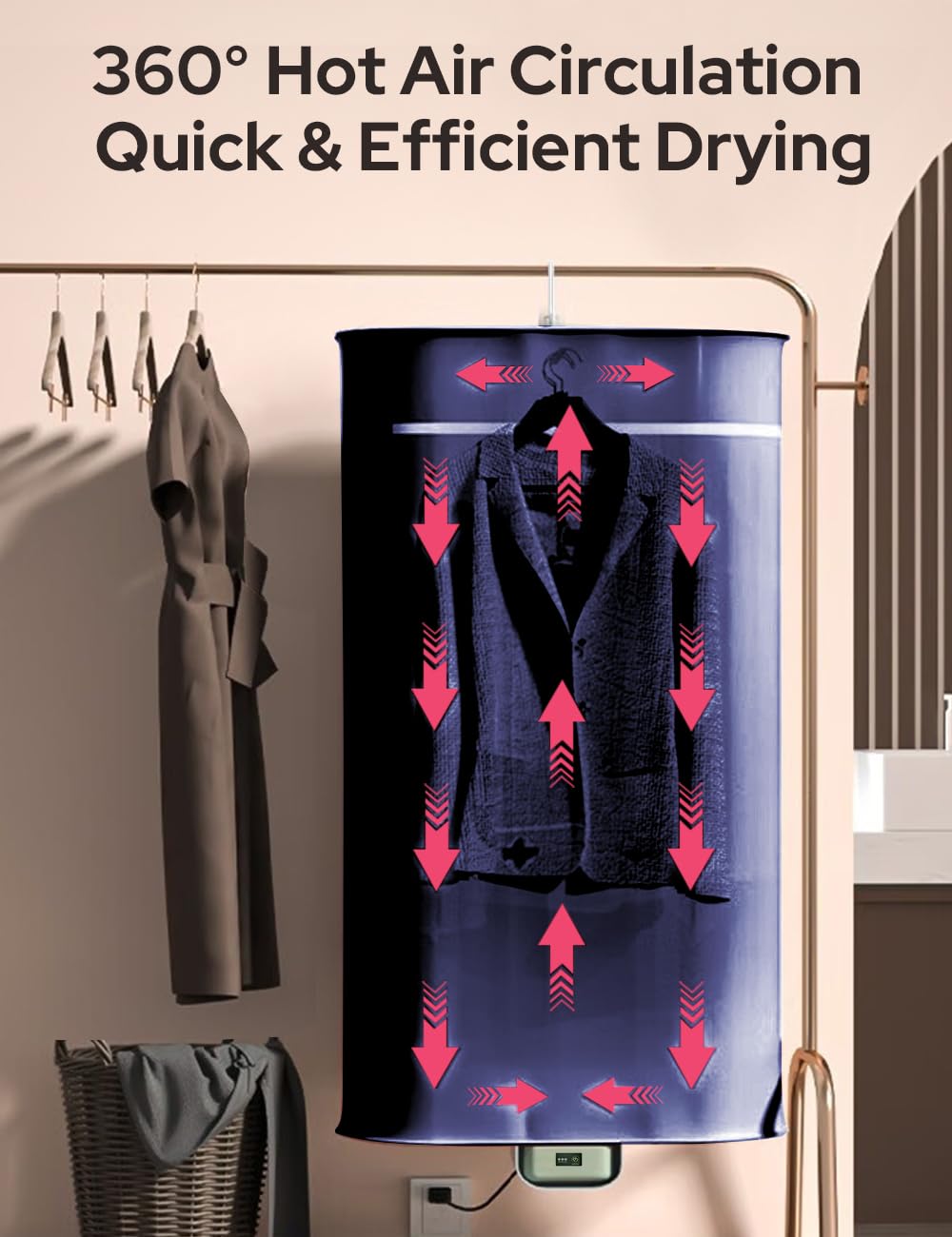 CostarMatter Clothes Warmer, Mini Portable Heater with PTC Heating & Intelligent Timer, Hangable & Foldable Warmer for Clothes/Underwear/Baby Clothes, Fast Heating for Apartments RV Travel, 41inch
