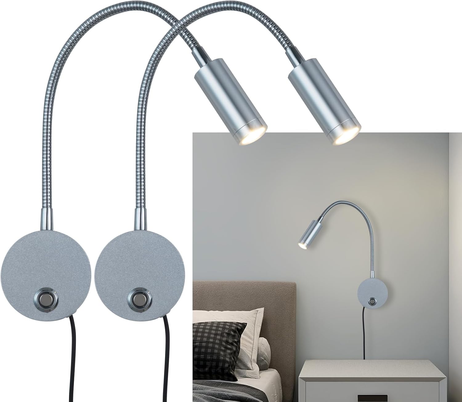 Bafaxac 2 Pack LED Wall Mount Reading Light, Focused Book Light for